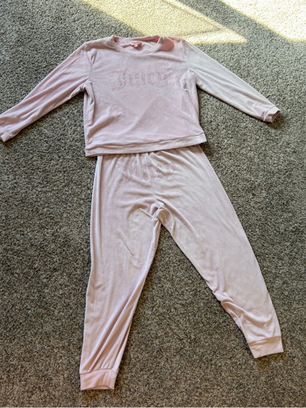 Juicy Couture Light Pink Velour Girls Pajama Set with Logo